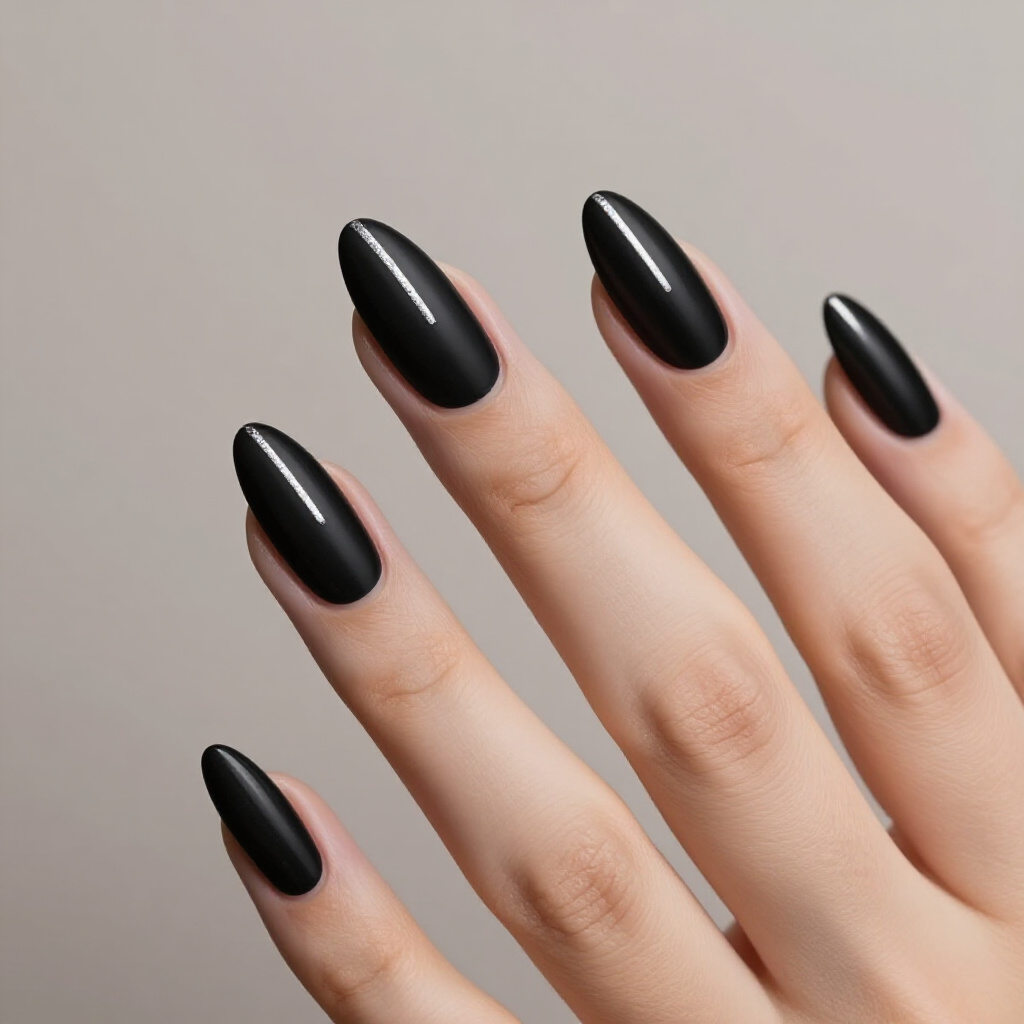 Midnight Blue Almond Cat Eye with Subtle Glitter Accents - black almond cat eye nails Midnight Blue Almond Cat Eye with Subtle Glitter Accents - black almond cat eye nails