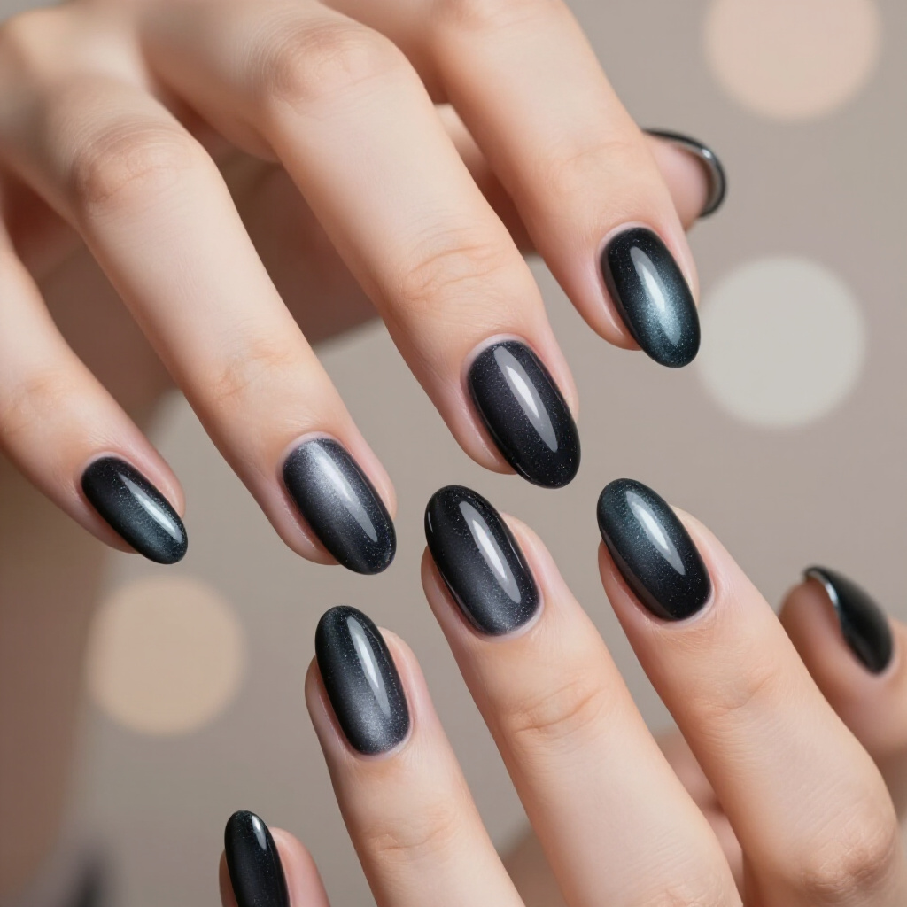 Matte Black Almond Cat Eye with a Glossy Stripe - black almond cat eye nails Matte Black Almond Cat Eye with a Glossy Stripe - black almond cat eye nails