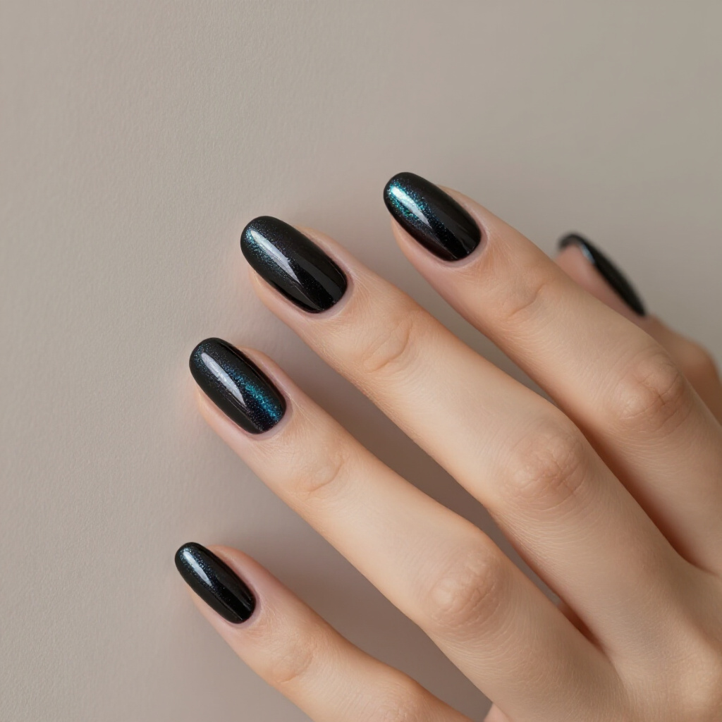 Classic Black Almond Cat Eye with Subtle Silver Shimmer - black almond cat eye nails Classic Black Almond Cat Eye with Subtle Silver Shimmer - black almond cat eye nails