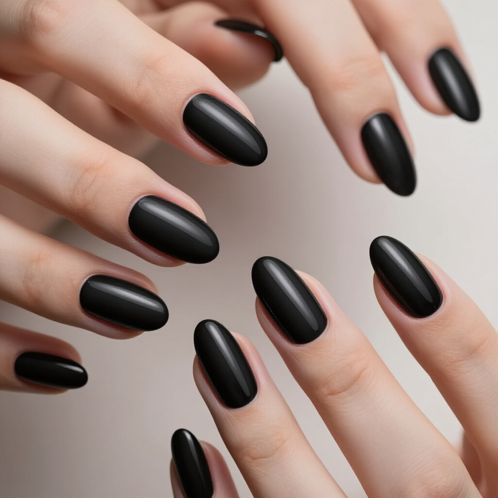 Matte Black Almond Cat Eye with a High-Gloss Stripe - black almond cat eye nails Matte Black Almond Cat Eye with a High-Gloss Stripe - black almond cat eye nails