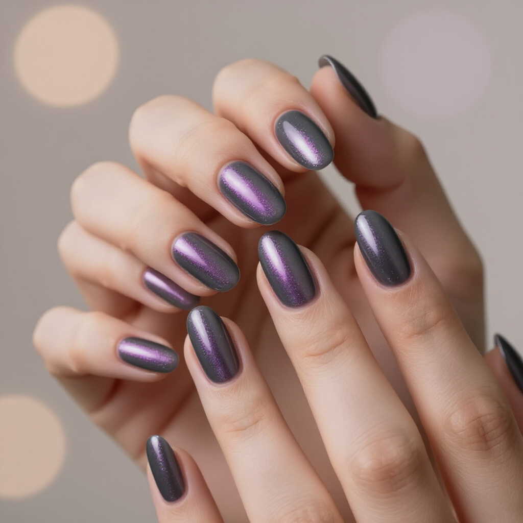 Midnight Black Almond Cat Eye with Fine Gold Glitter Accents - black almond cat eye nails Midnight Black Almond Cat Eye with Fine Gold Glitter Accents - black almond cat eye nails