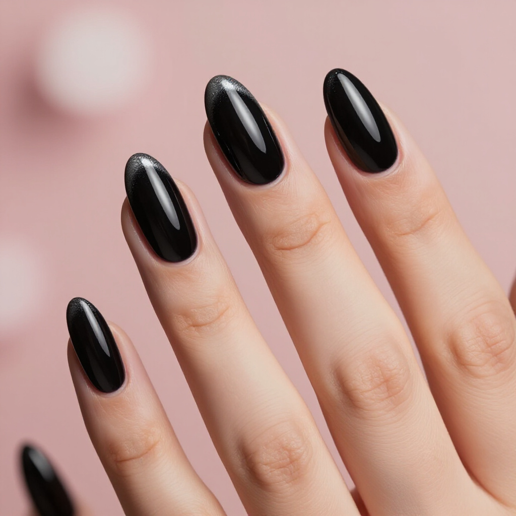 Dark Teal Black Almond Cat Eye with Subtle Shimmer - black almond cat eye nails Dark Teal Black Almond Cat Eye with Subtle Shimmer - black almond cat eye nails