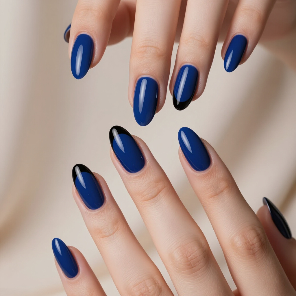 Black Almond Cat Eye with Delicate Silver French Tips - black almond cat eye nails Black Almond Cat Eye with Delicate Silver French Tips - black almond cat eye nails