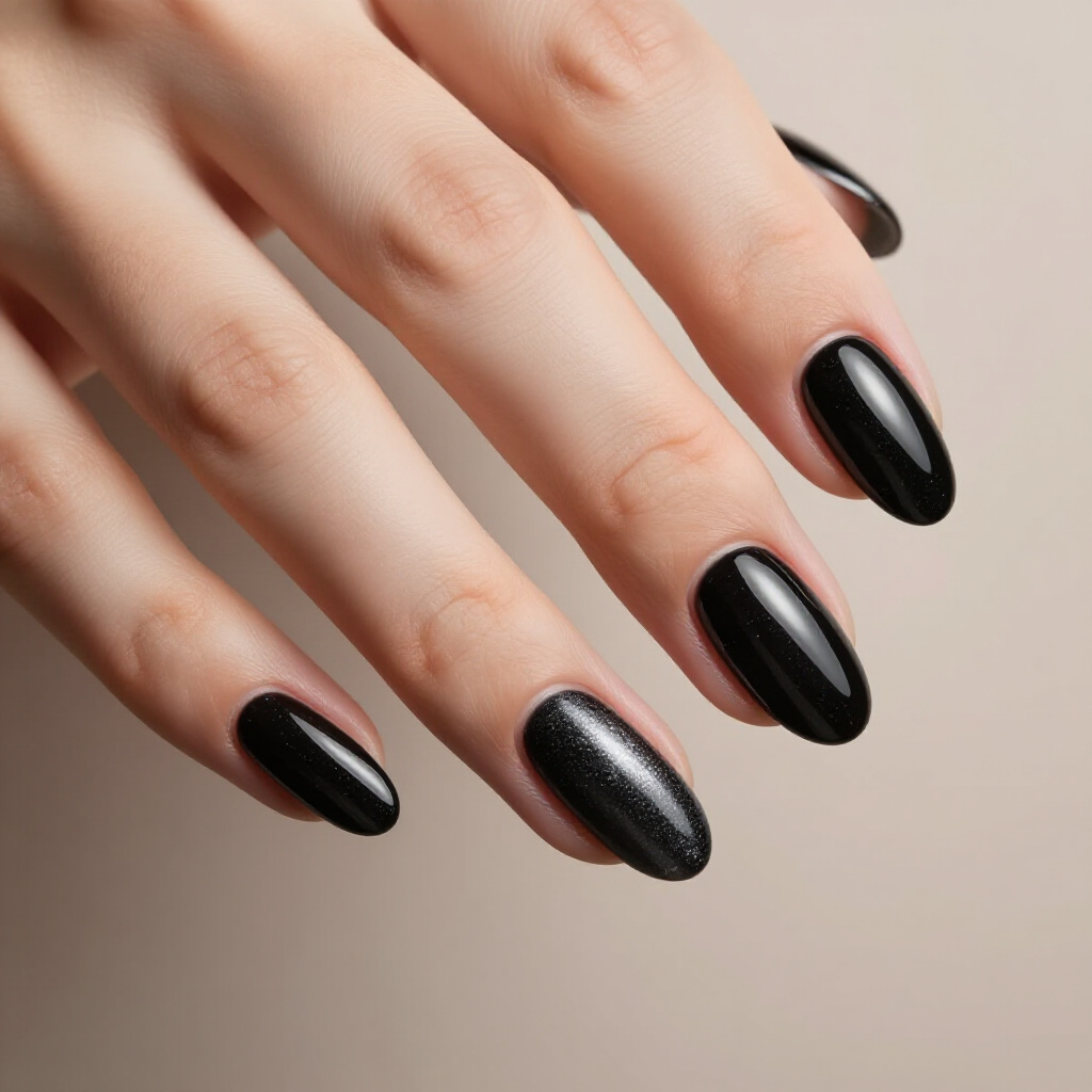 Classic Black Almond Cat Eye with a High Gloss Finish - black almond cat eye nails