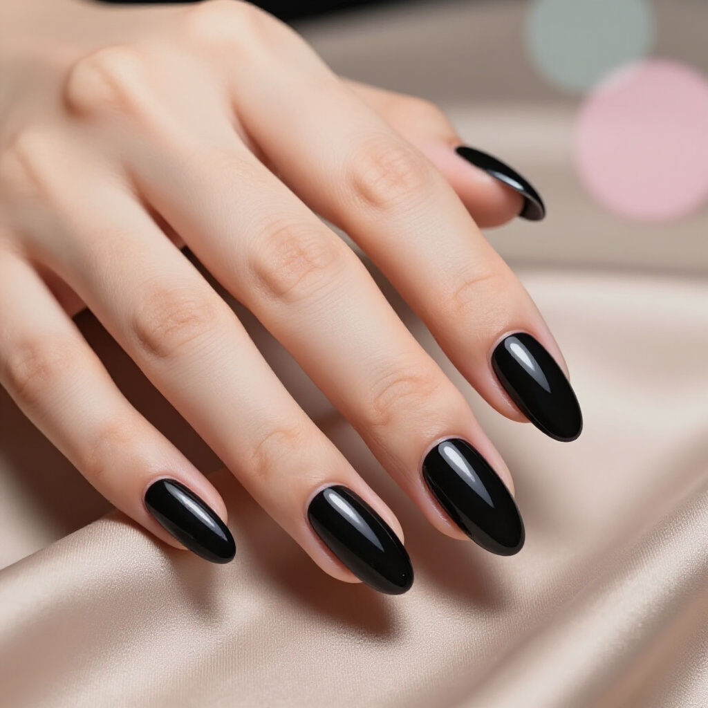 Subtle Holographic Black Almond Cat Eye for Day or Night - black almond cat eye nails