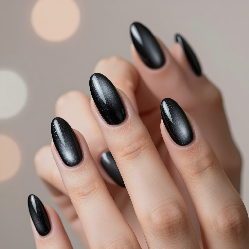Deep Emerald Green Cat Eye on Almond Shaped Nails - black almond cat eye nails