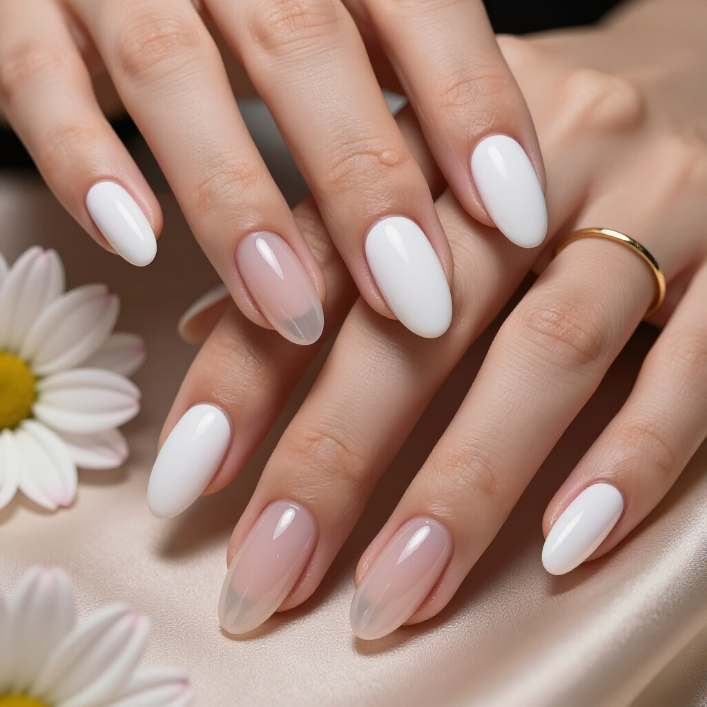 Iridescent Pearl White Almond Cat Eye Nails with Subtle Holographic Shimmer - white almond cat eye nails Iridescent Pearl White Almond Cat Eye Nails with Subtle Holographic Shimmer - white almond cat eye nails