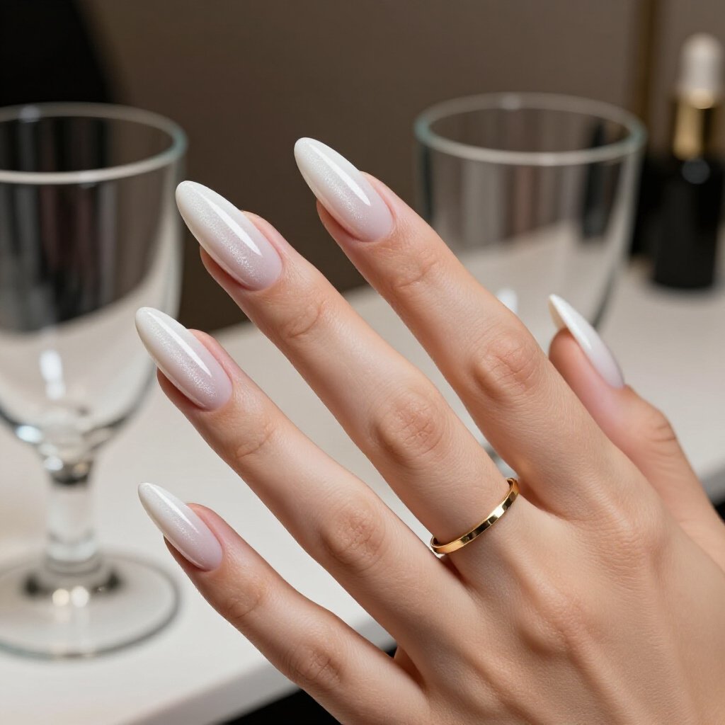 Milky White Almond Cat Eye with a Bold, Dark Magnetic Line - white almond cat eye nails Milky White Almond Cat Eye with a Bold, Dark Magnetic Line - white almond cat eye nails