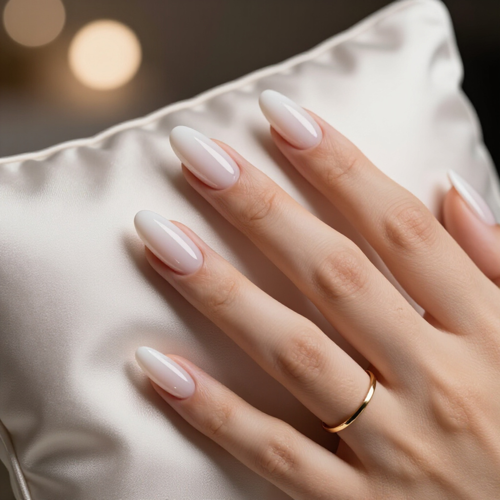 Pure Snow White Almond Cat Eye with a Glazed Donut Finish - white almond cat eye nails Pure Snow White Almond Cat Eye with a Glazed Donut Finish - white almond cat eye nails