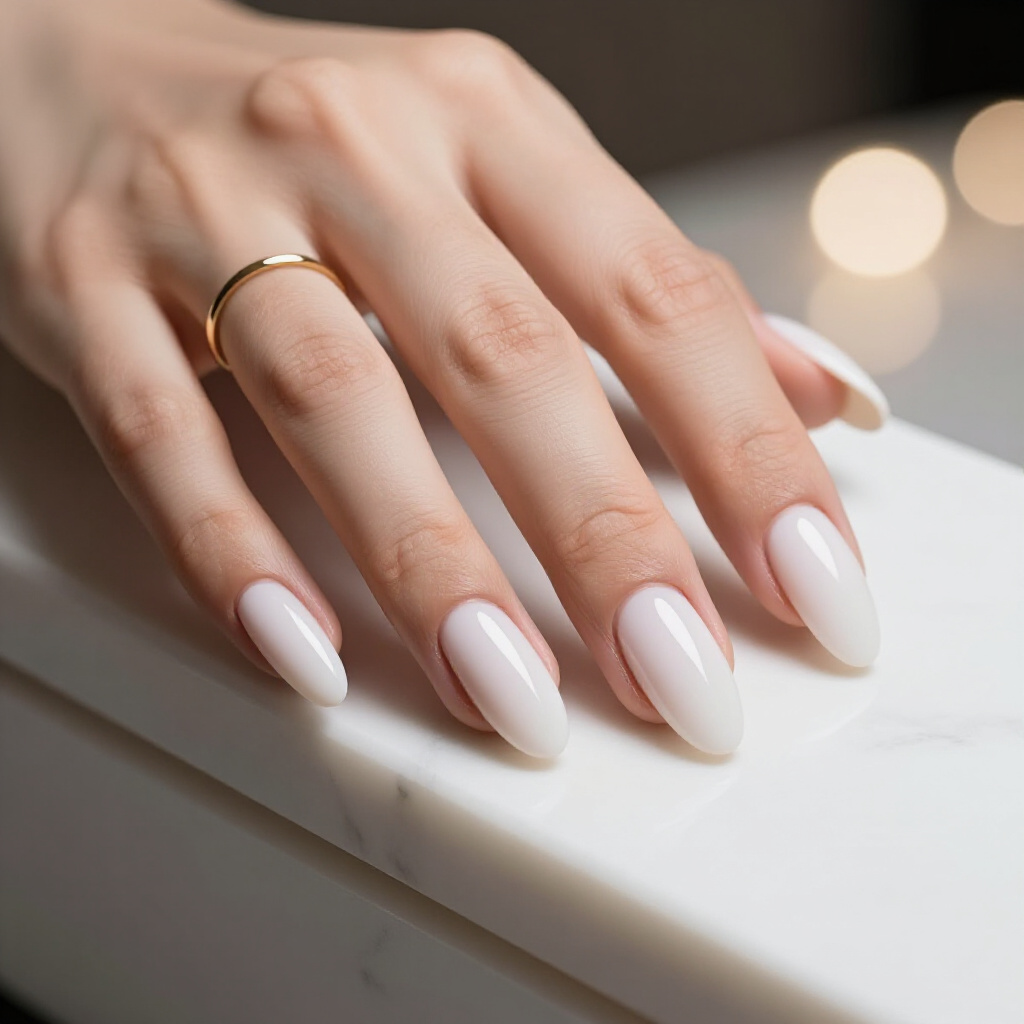 Soft Rose Gold Cat Eye on a White Almond Nail Base - white almond cat eye nails Soft Rose Gold Cat Eye on a White Almond Nail Base - white almond cat eye nails