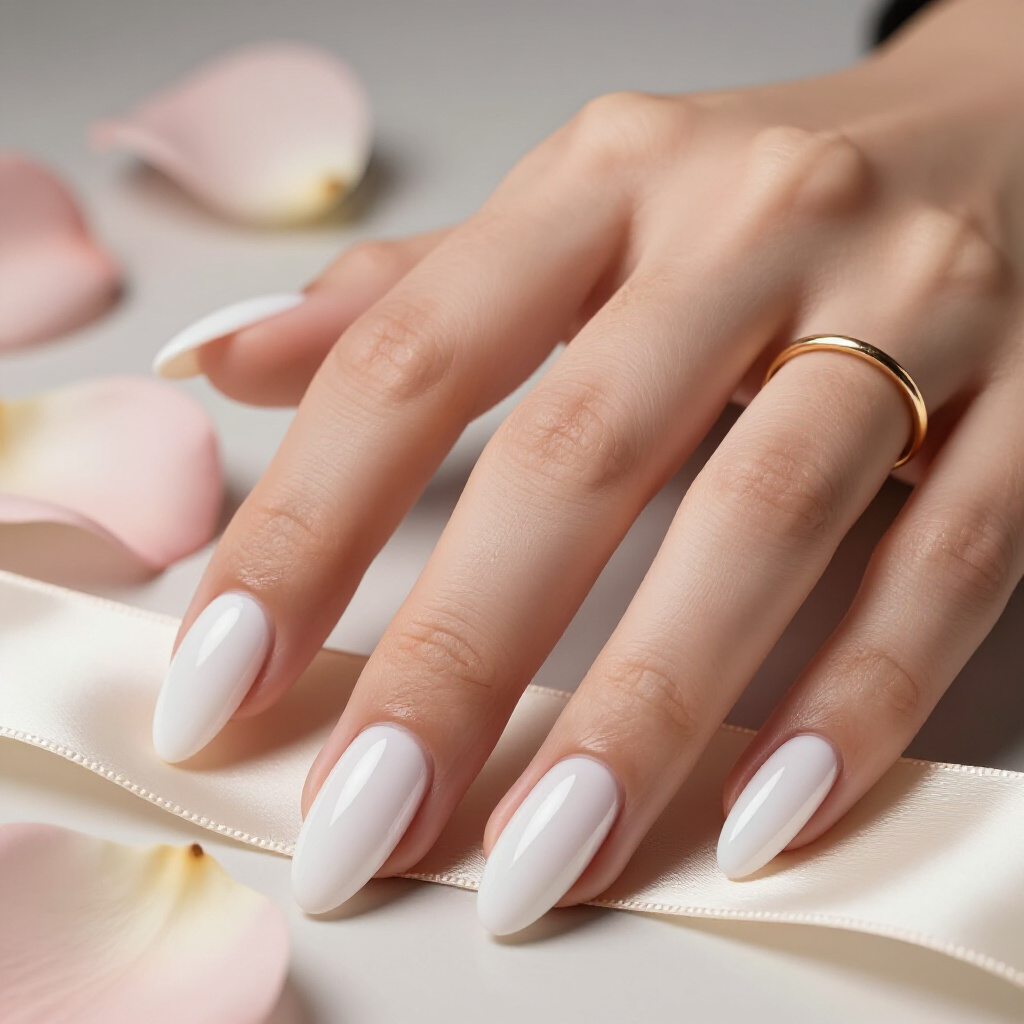Minimalist White Almond Cat Eye with a Single Accent Nail - white almond cat eye nails Minimalist White Almond Cat Eye with a Single Accent Nail - white almond cat eye nails