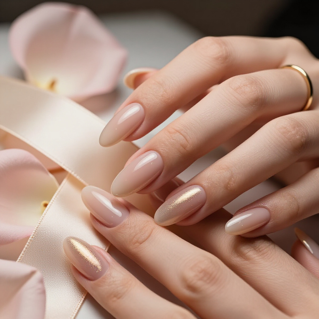 Iridescent Milky Nude Almond Cat Eye with a Subtle Sheen for Effortless Glamour - nude almond cat eye nails