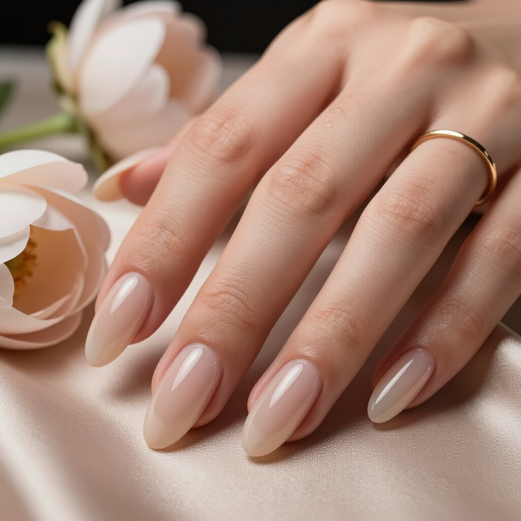 Classic Beige Nude Almond Cat Eye with a Sharp, Defined Magnetic Line - nude almond cat eye nails