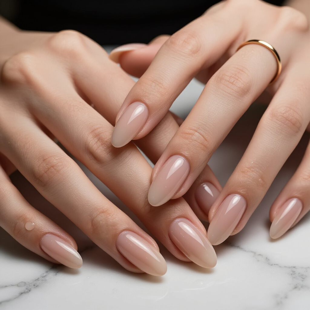 Warm Caramel Nude Almond Cat Eye with a Rich, Deep Magnetic Pull - nude almond cat eye nails