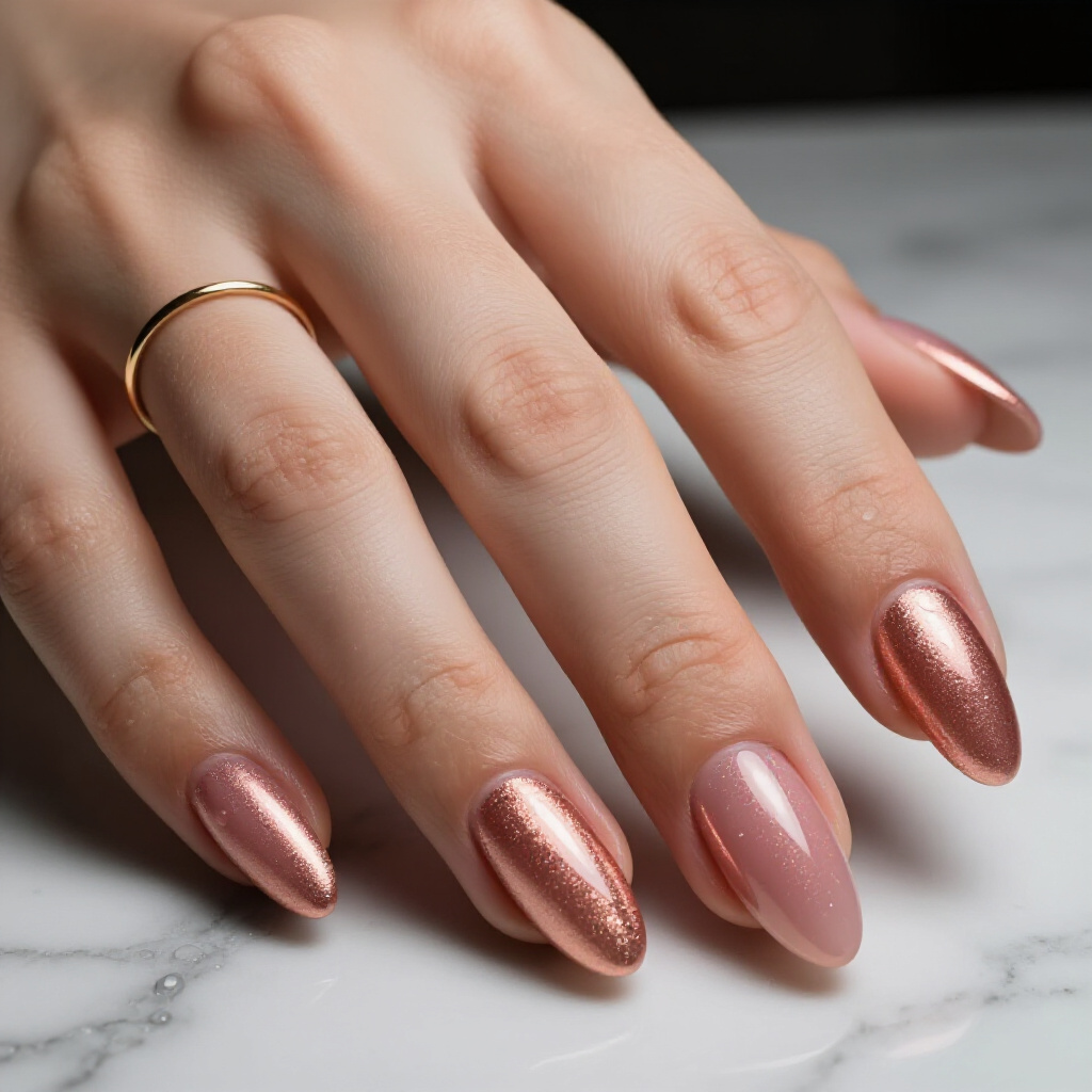 Rose Gold Pink Almond Cat Eye with Fine Glitter Ombre - pink almond classy cat eye nails Rose Gold Pink Almond Cat Eye with Fine Glitter Ombre - pink almond classy cat eye nails