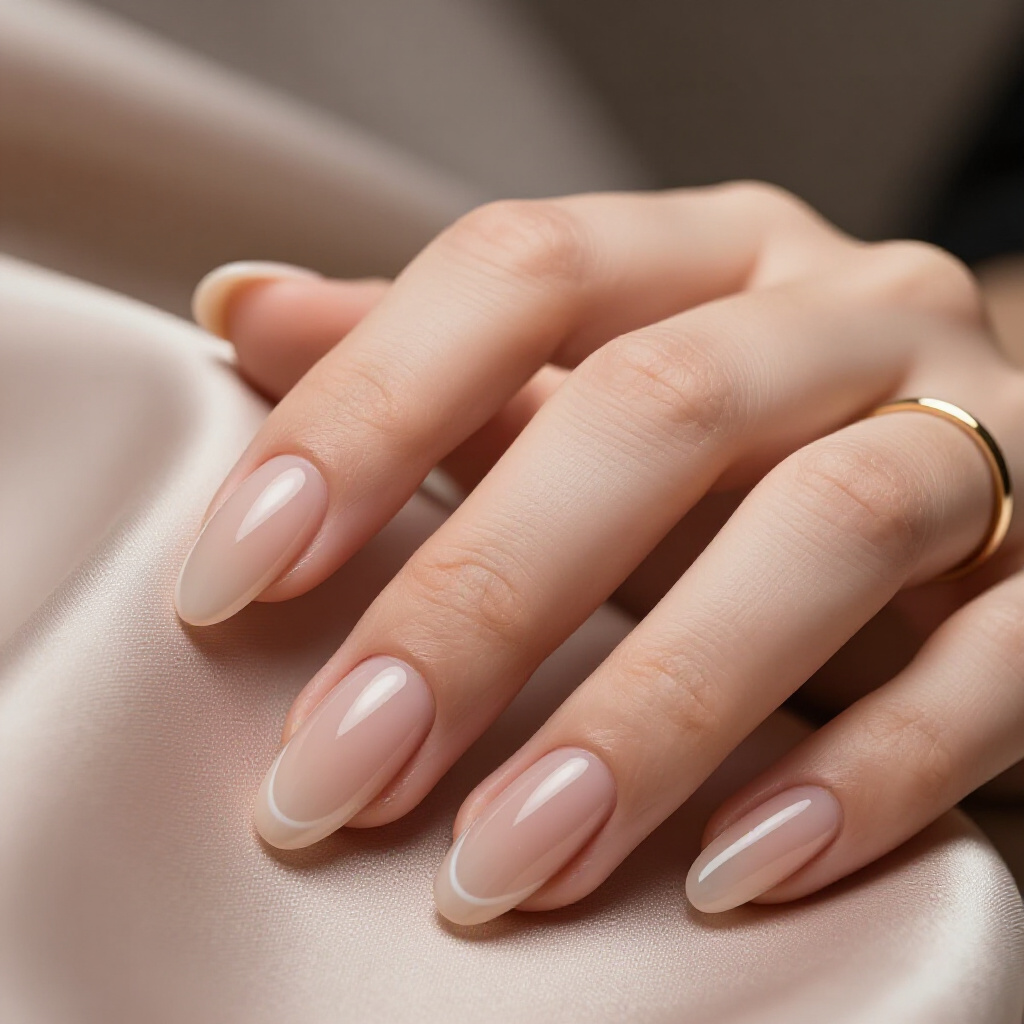 Subtle Champagne Shimmer: Effortless Nude Short Simple Cat Eye Elegance - nude short simple cat eye nails