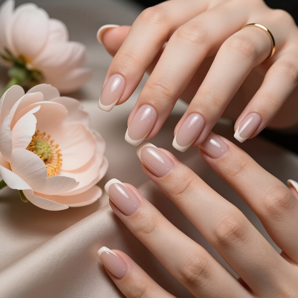 Milky Beige with a Whisper of Gold: Refined Nude Short Simple Cat Eye - nude short simple cat eye nails