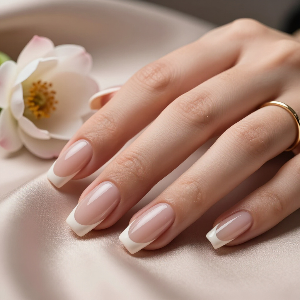 Sheer Nude with a Fine Glitter Cat Eye: Subtle Sparkle - nude short simple cat eye nails