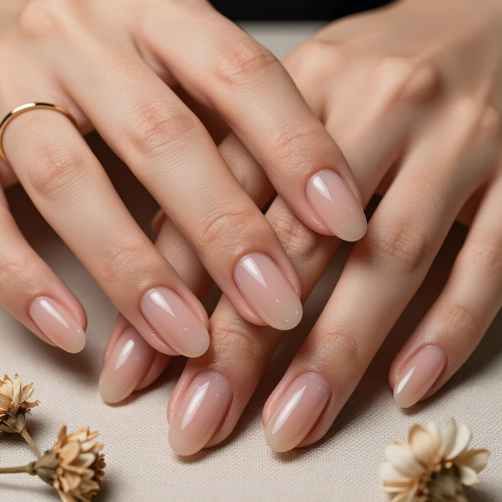Matte Finish Nude Short Simple Cat Eye: Understated Sophistication - nude short simple cat eye nails
