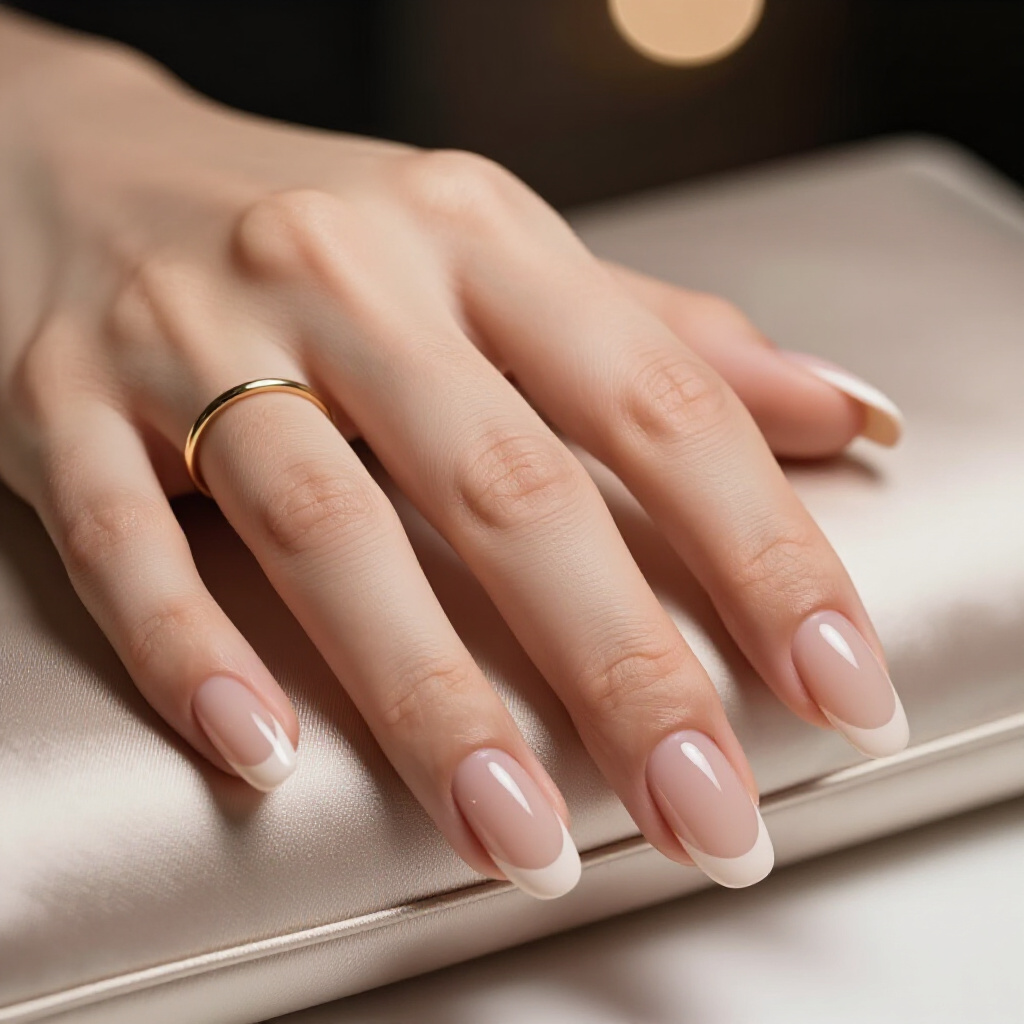 French Tip Nude Cat Eye: A Modern Classic Fusion - nude short simple cat eye nails