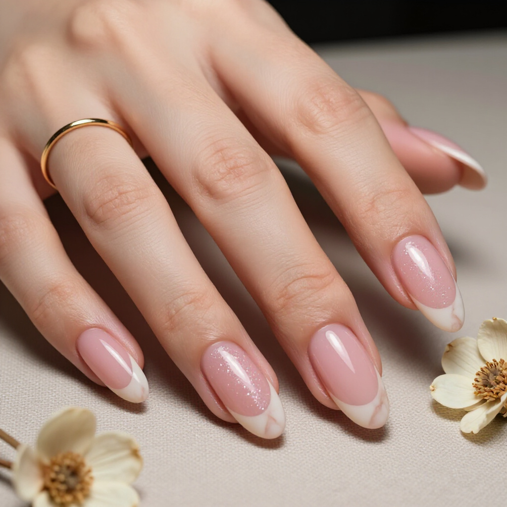Soft Pink and Rose Gold Swirl Marble Almond Nails for a Feminine Touch - marble nails