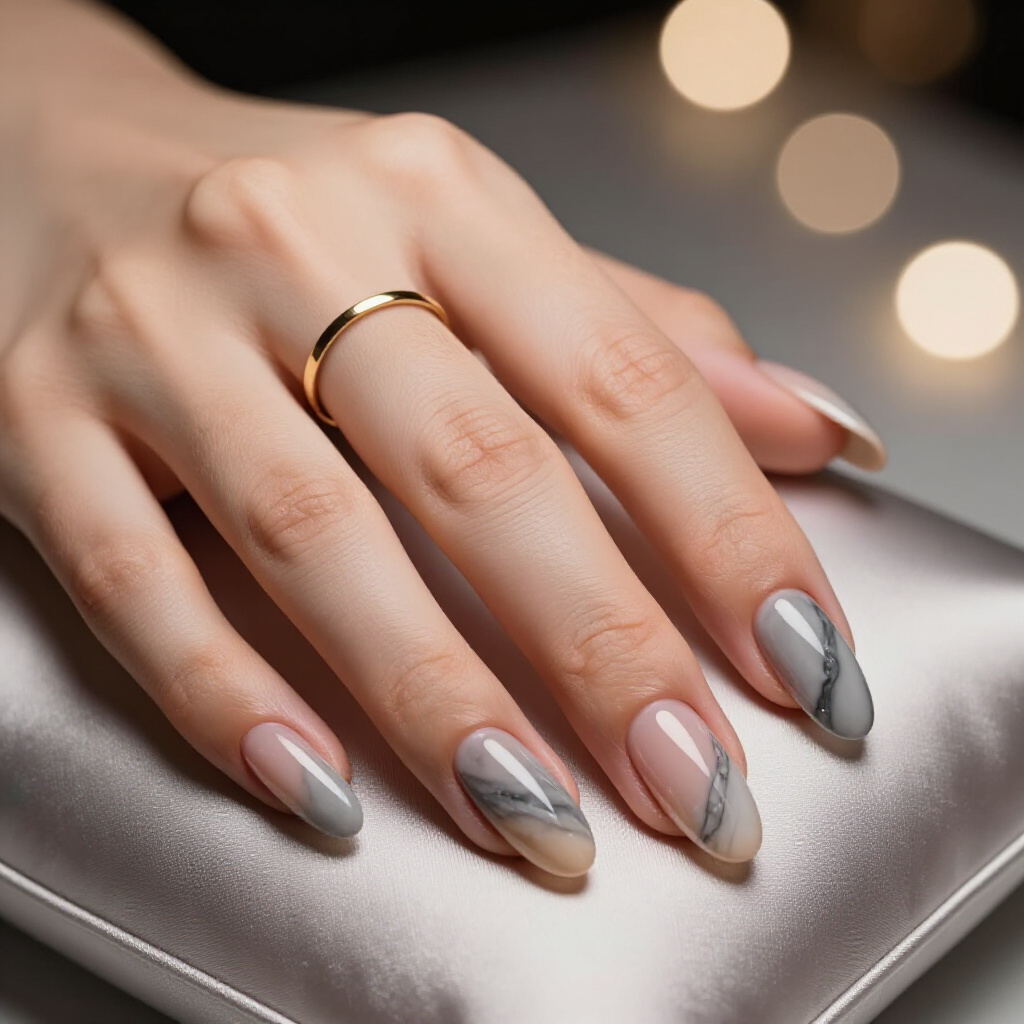Delicate Pastel Rainbow Swirl Marble Almond Nails for a Playful Look - marble nails
