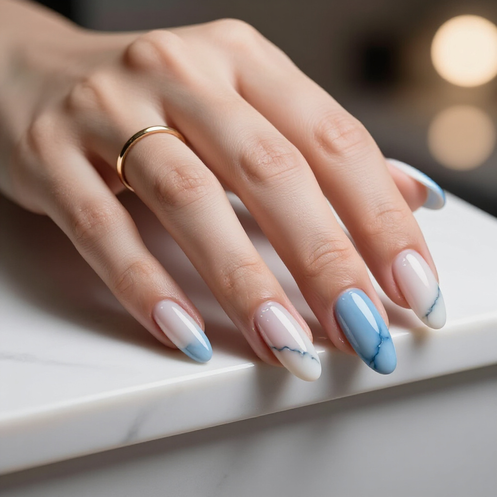 Ethereal Milky White and Gold Dust Marble Almond Nails for a Subtle Shine - marble nails