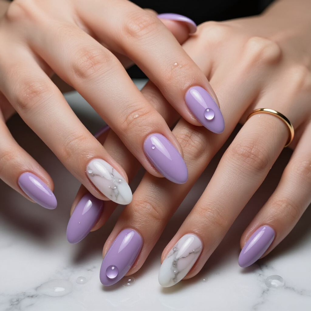 Striking Emerald Green and Gold Swirl Marble Almond Nails for a Jewel-Toned Look - marble nails
