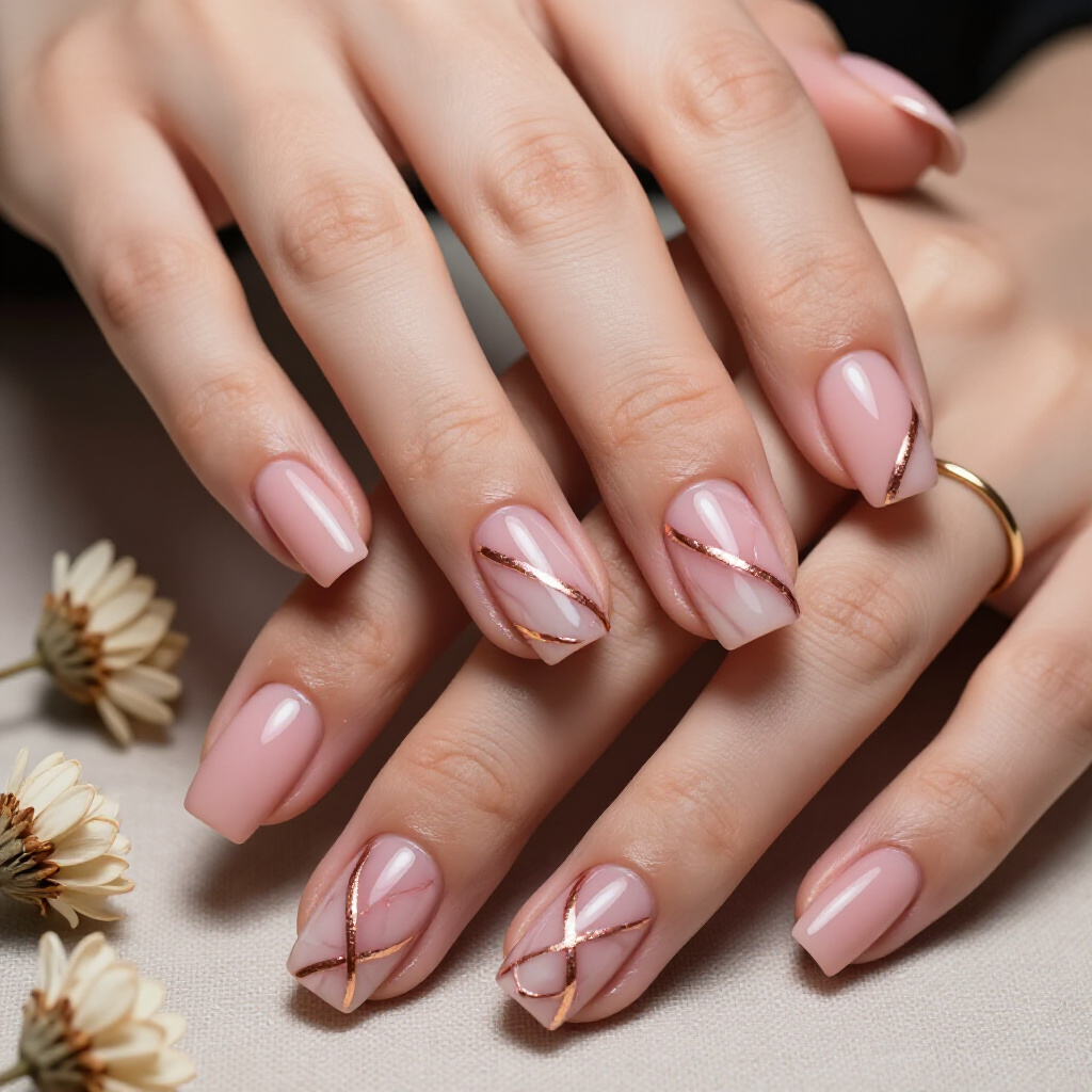 Soft Pink and Rose Gold Swirls for a Feminine and Delicate Marble Manicure - marble nails