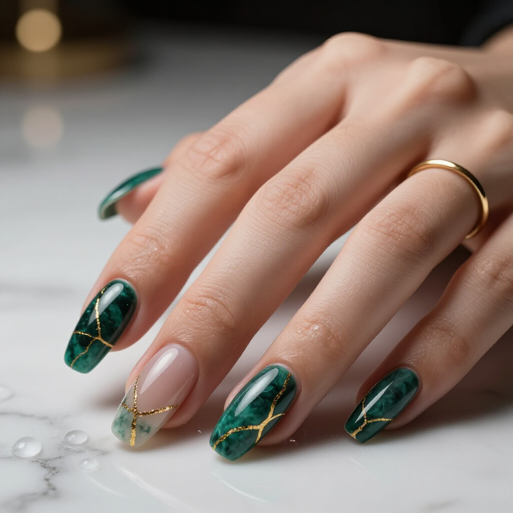Subtle Nude and White Marble with a Touch of Glitter for Everyday Glamour - marble nails