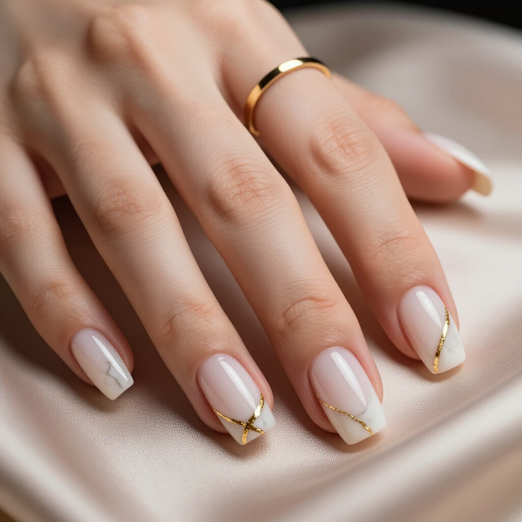 Dramatic Black and White Swirls for a Bold Statement - short marble nails Dramatic Black and White Swirls for a Bold Statement - short marble nails
