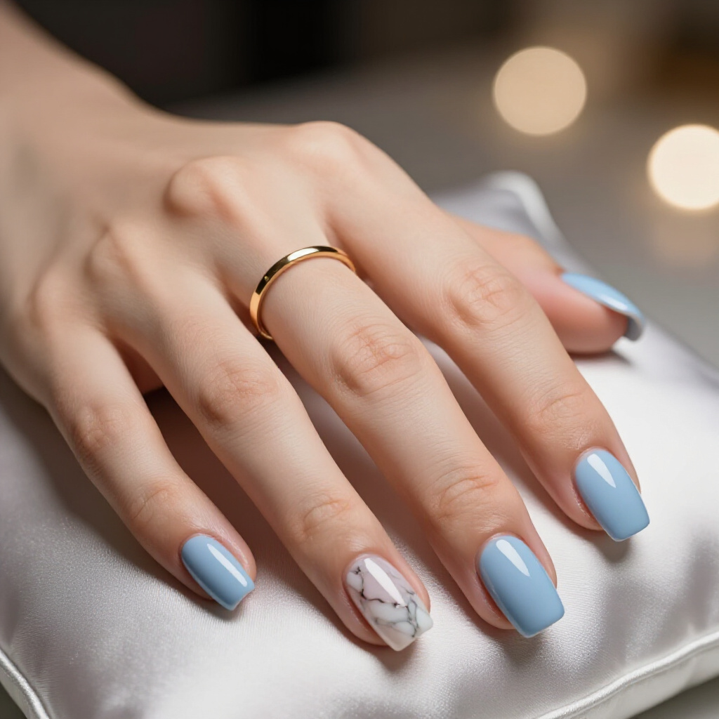 Delicate Rose Gold Veining on Short Square Marble Nails - short marble nails Delicate Rose Gold Veining on Short Square Marble Nails - short marble nails
