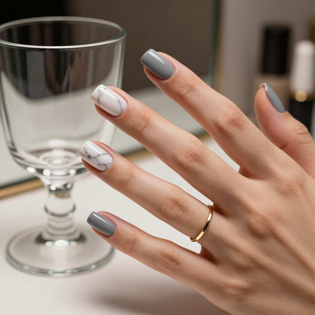 Monochromatic Black and White Short Marble Nails with a Matte Finish - short marble nails Monochromatic Black and White Short Marble Nails with a Matte Finish - short marble nails