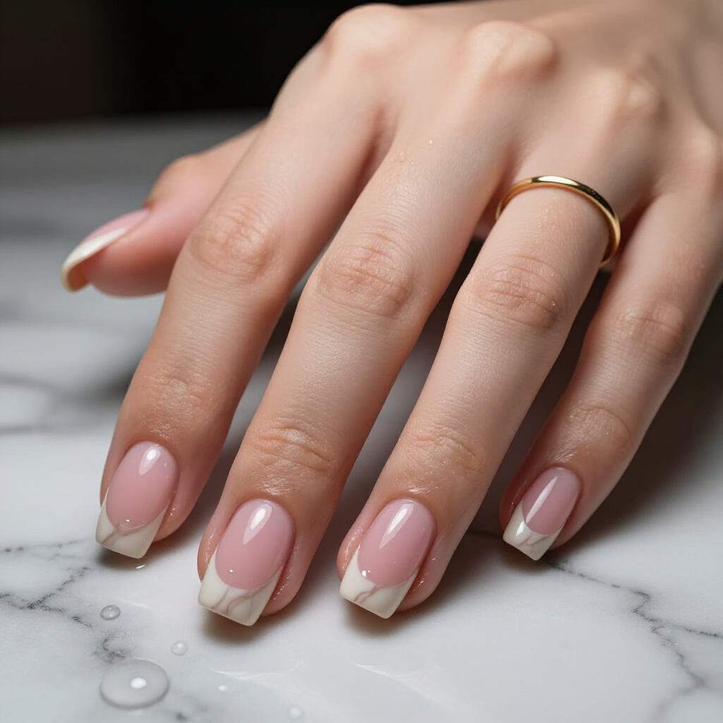 Pastel Dream: Soft Lavender and Pink Swirls on Short Coffin Nails - short marble nails Pastel Dream: Soft Lavender and Pink Swirls on Short Coffin Nails - short marble nails