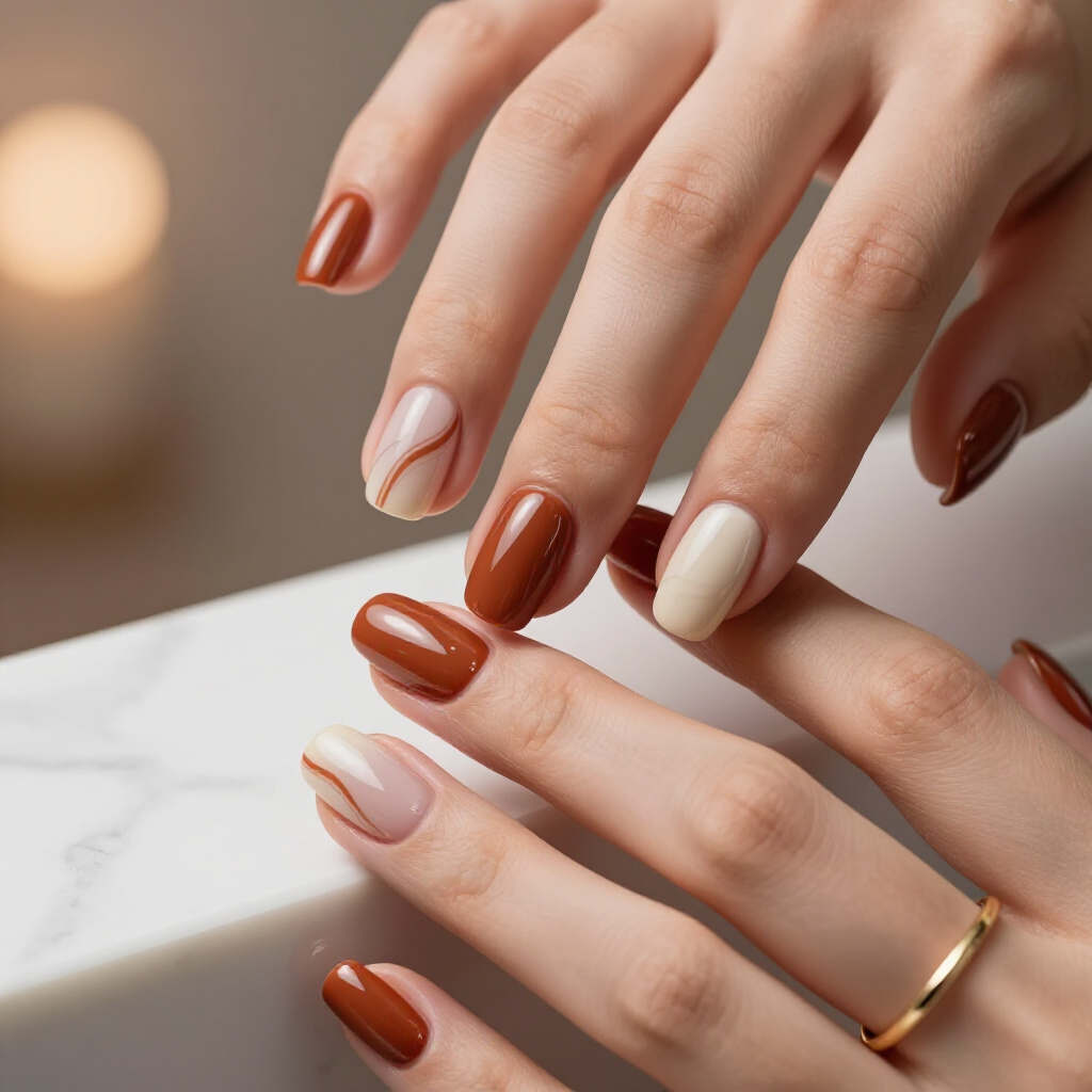 Iridescent Touches on Short Marble Nails for a Holographic Effect - short marble nails Iridescent Touches on Short Marble Nails for a Holographic Effect - short marble nails