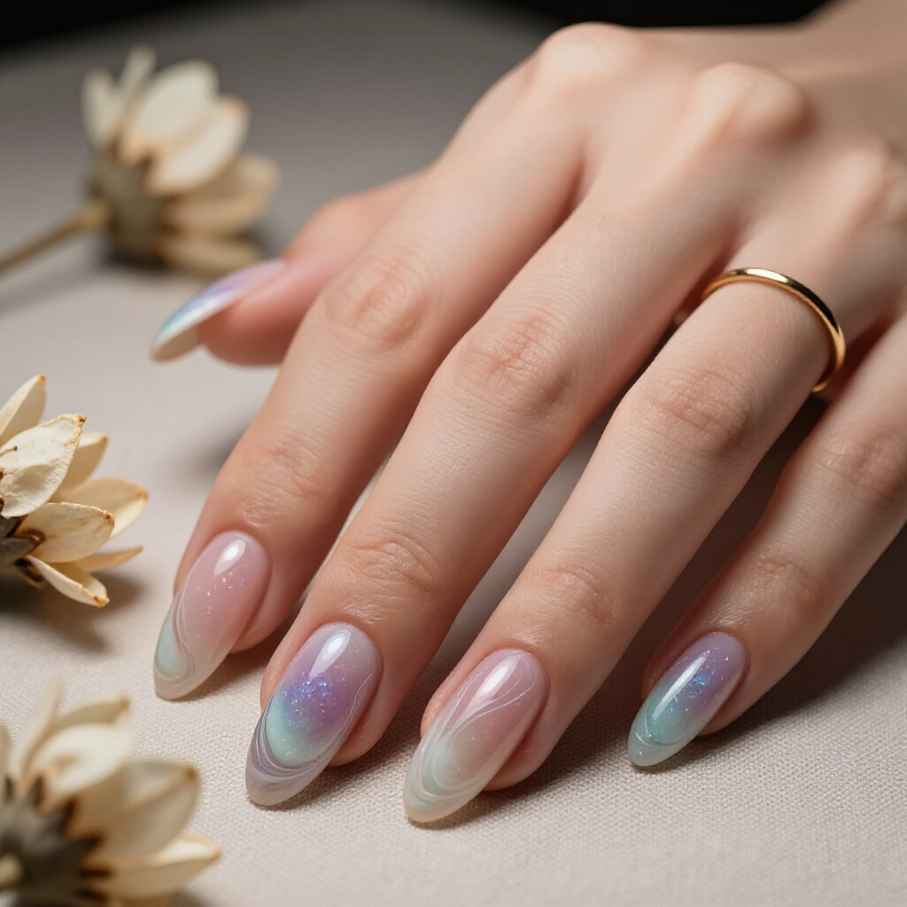 Deep Emerald Green and Gold Leaf Accents for an Art Deco Feel - almond marble nails Deep Emerald Green and Gold Leaf Accents for an Art Deco Feel - almond marble nails