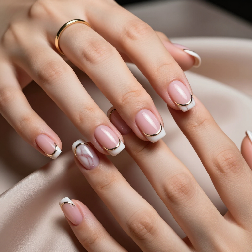 Blush Pink and Cream Marble with Subtle Rose Gold Flecks - pink short marble nails Blush Pink and Cream Marble with Subtle Rose Gold Flecks - pink short marble nails