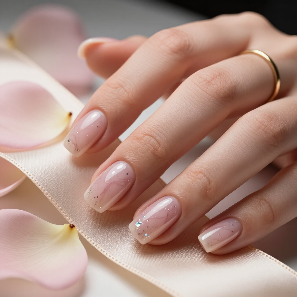 Light Pink and Gold Foil Accented Marble Nails - pink short marble nails Light Pink and Gold Foil Accented Marble Nails - pink short marble nails