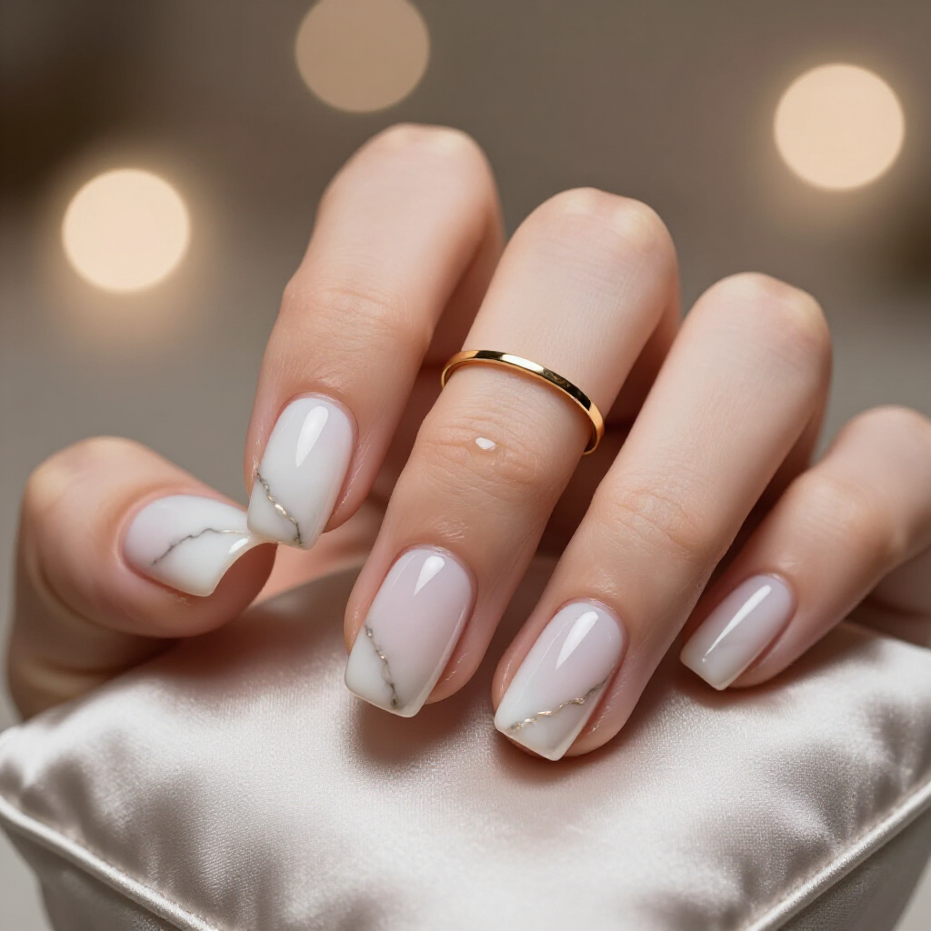 Subtle Grey Veining for an Understated Elegance on Short Square Nails - white short marble nails