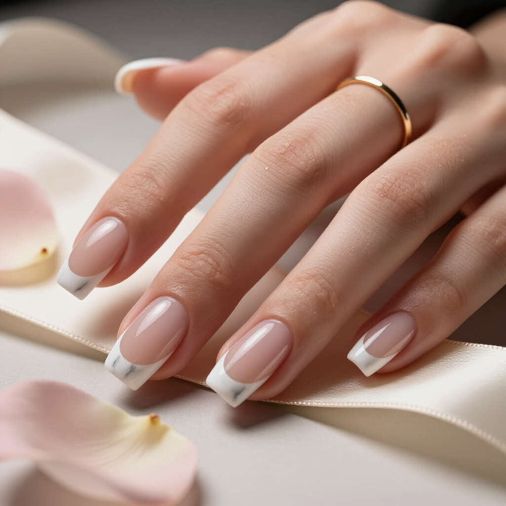 Matte Finish White Short Marble Nails for a Modern, Chic Vibe - white short marble nails