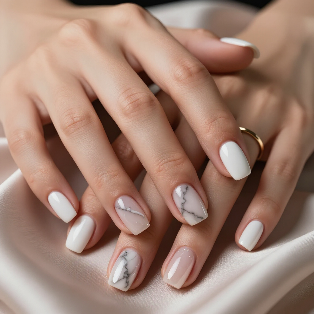 Best White Short Marble Nail Shades for Every Season - white short marble nails