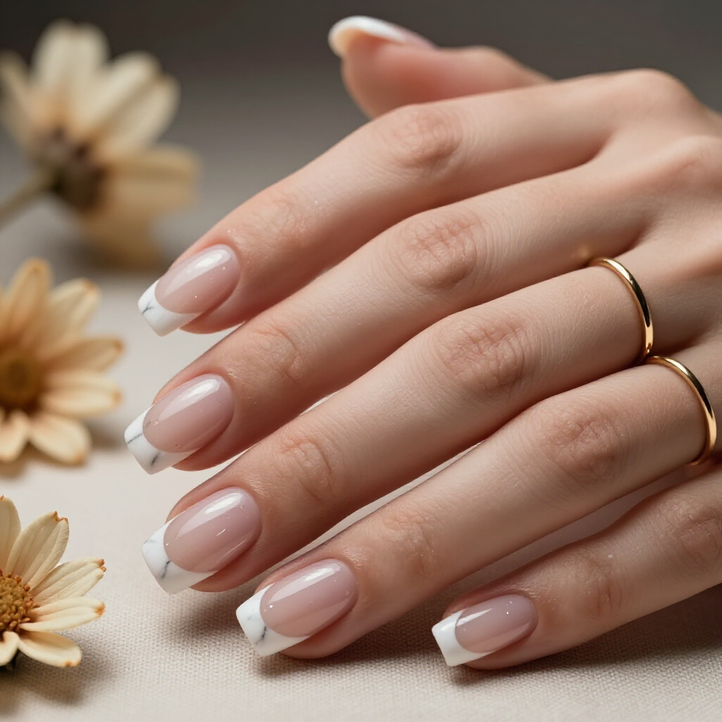 Glossy, High-Shine Finish for a Luxurious Look on Short Oval Nails - white short marble nails