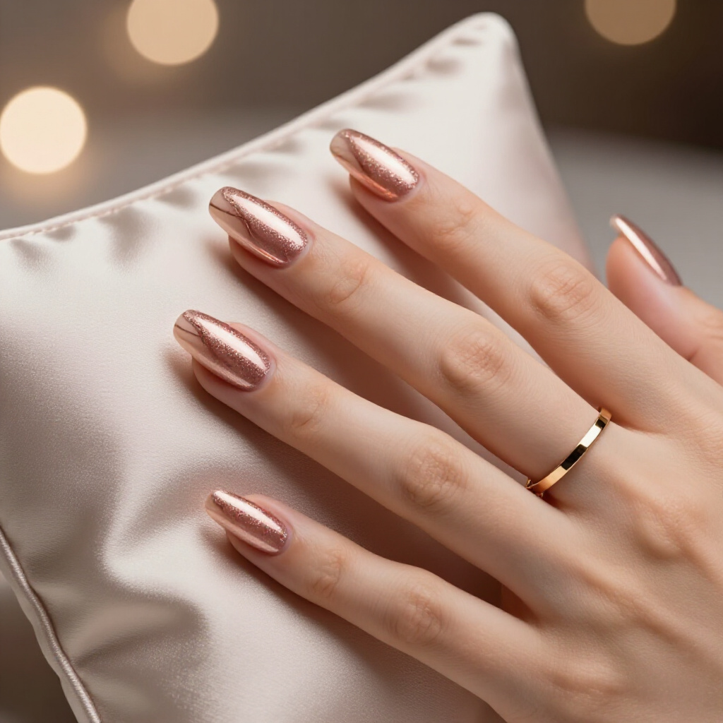 Subtle Milky Nude with Delicate Gold Swirls for an Understated Luxe Feel - nude short marble nails