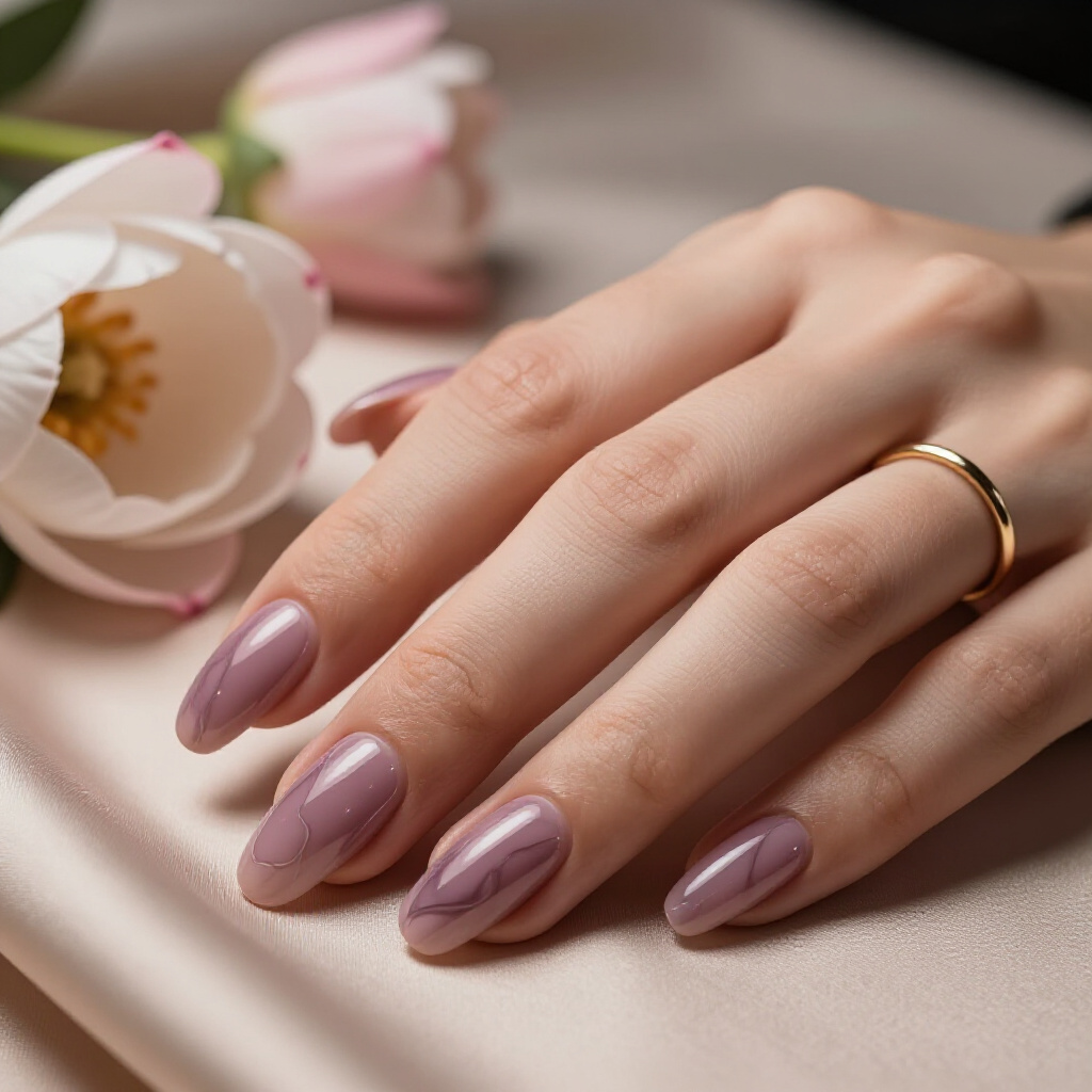 Almond Shape Elegance with Blush Pink Nude and White Marble Details - nude short marble nails