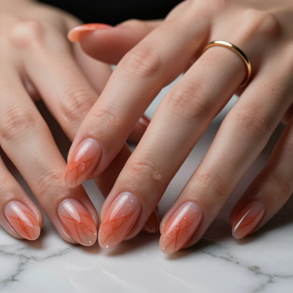Short Square Tips with Classic White and Black Marble Swirls - nude short marble nails