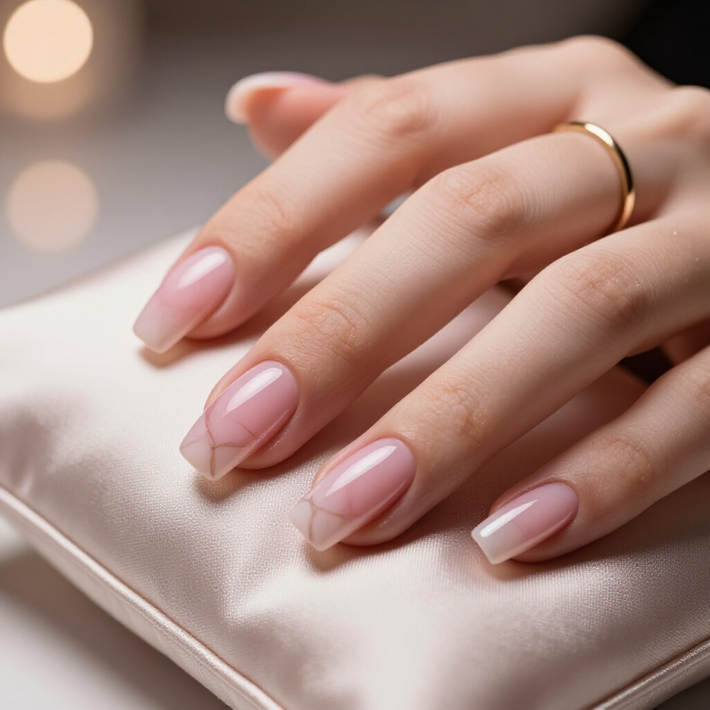 Glistening Chrome Accents with a Dusty Rose Nude Marble Base - nude short marble nails