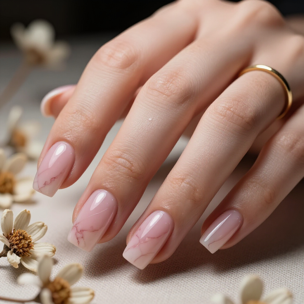 Classic Pink Marble with a Matte Finish for Understated Sophistication - pink short classy marble nails