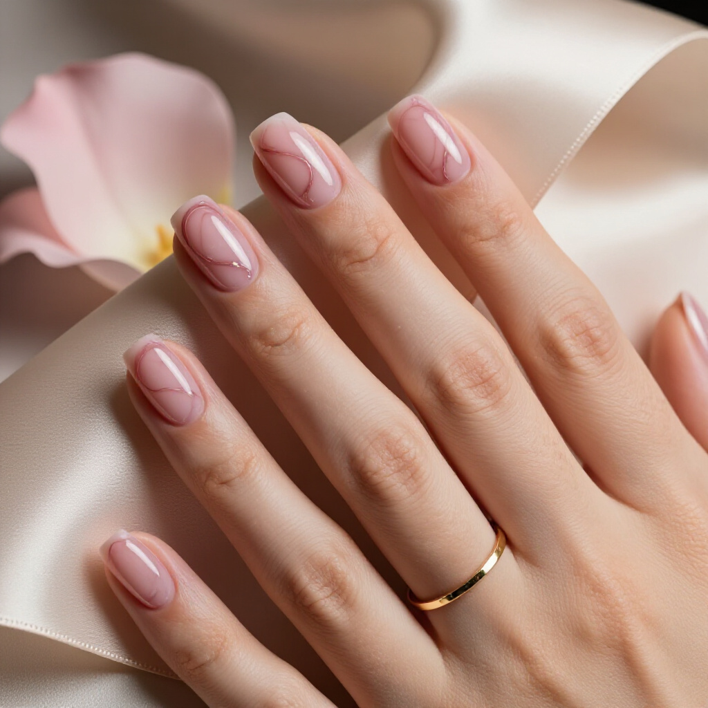 French Tip Marble Pink Accents for a Chic, Updated Classic - pink short classy marble nails