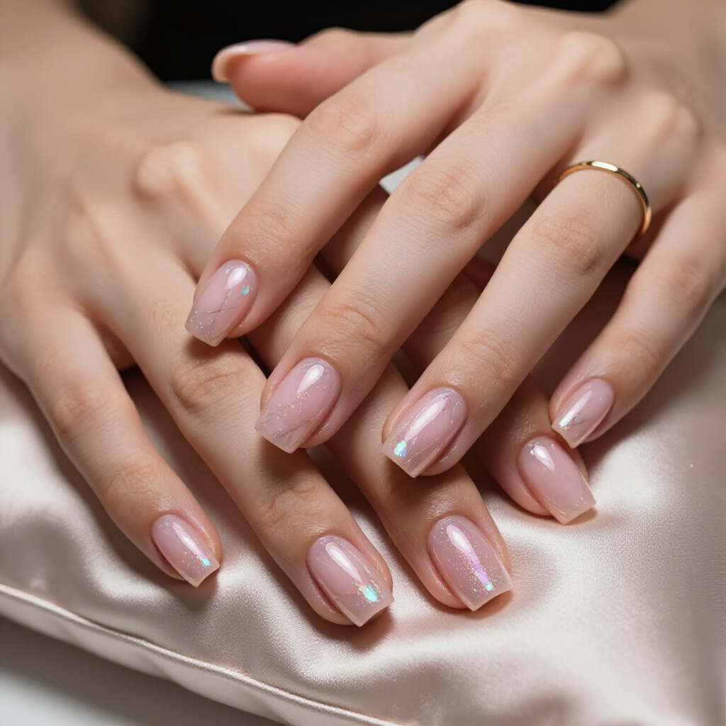 Strawberry Pink Marble with Tiny Pearl Embellishments for Added Romance - pink short classy marble nails