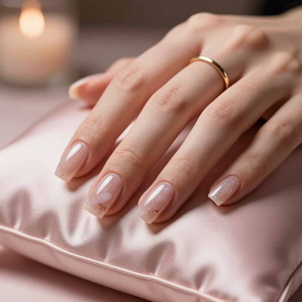 Hot Pink Marble Accents on Clear or Sheer Pink Tips - pink short simple marble nails Hot Pink Marble Accents on Clear or Sheer Pink Tips - pink short simple marble nails